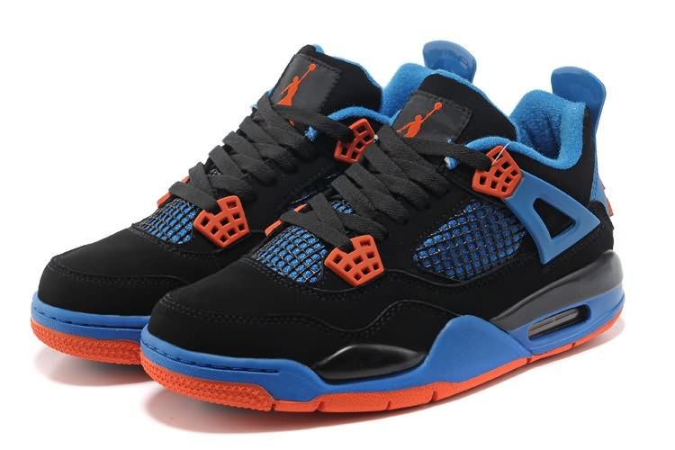 Hot On Sale Womens Air Jordan 4 GS Black Orange Royal Blue